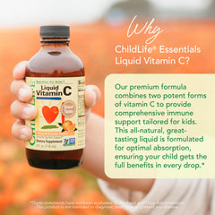 ChildLife Essentials Vitamin C with natural orange flavor for kid-friendly taste.