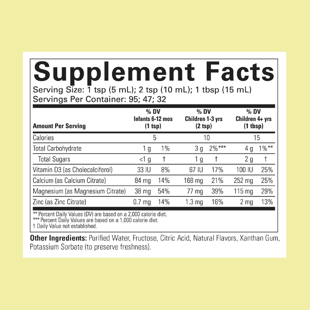 CHILDLIFE ESSENTIALS orange-flavored liquid calcium appeals to kids during daily routines