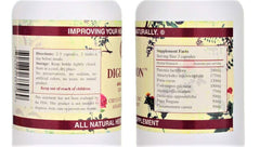 Chi's Enterprise Digestron capsules close-up highlighting herbal enzymes for digestive health