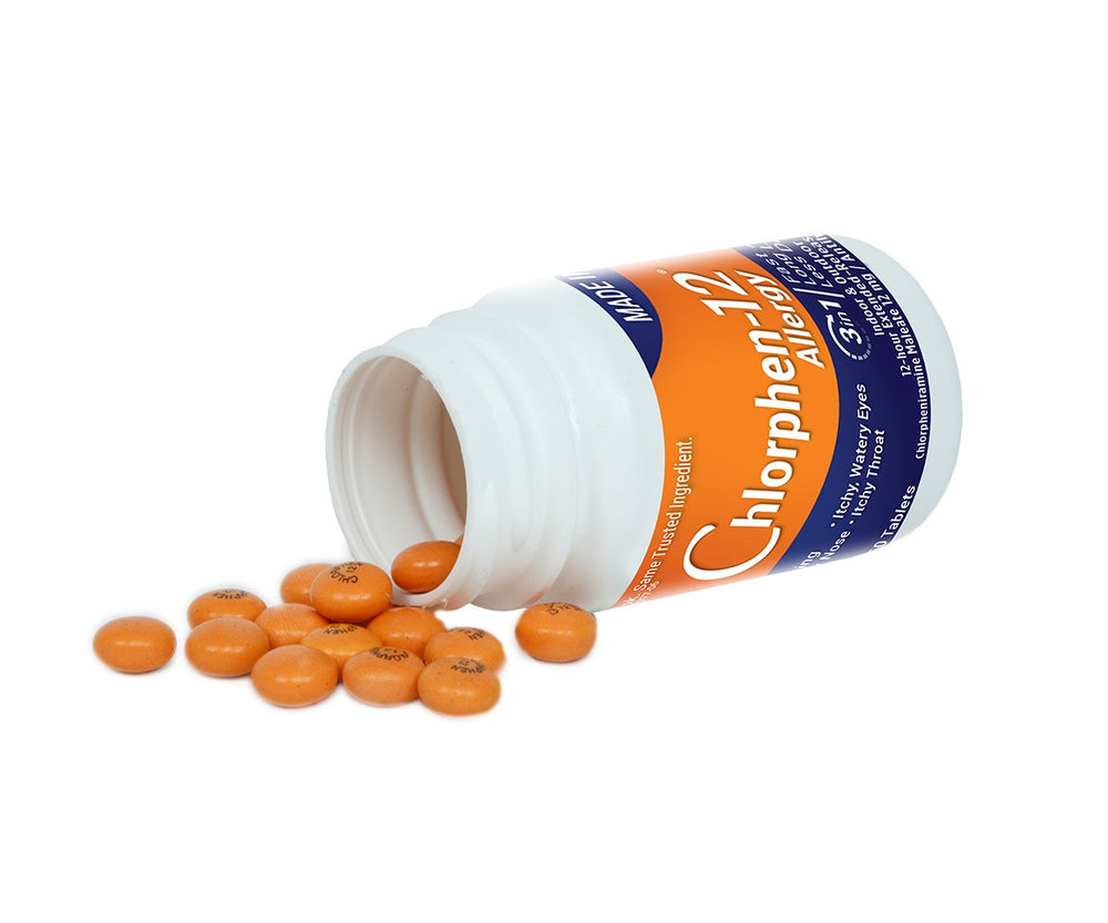Chlor-Trimeton box front and back with dosage and ingredients