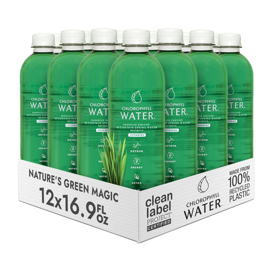 Chlorophyll Water bottle being poured for refreshing plant-based hydration