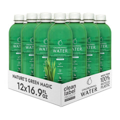 Chlorophyll Water bottle being poured for refreshing plant-based hydration