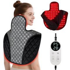 Cholas red light therapy pad on shoulder for neck and upper back comfort.
