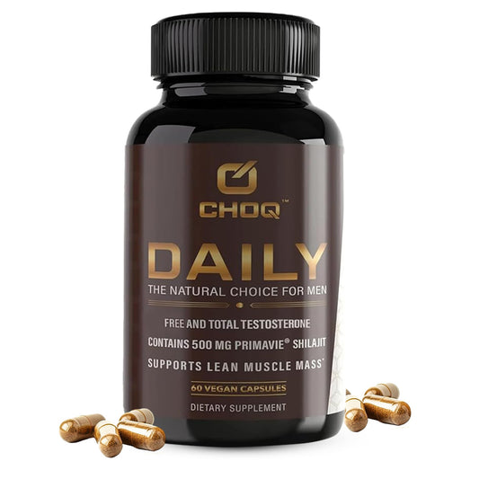 CHOQ Daily Primavie Shilajit bottle highlighting premium adaptogen for energy and focus.