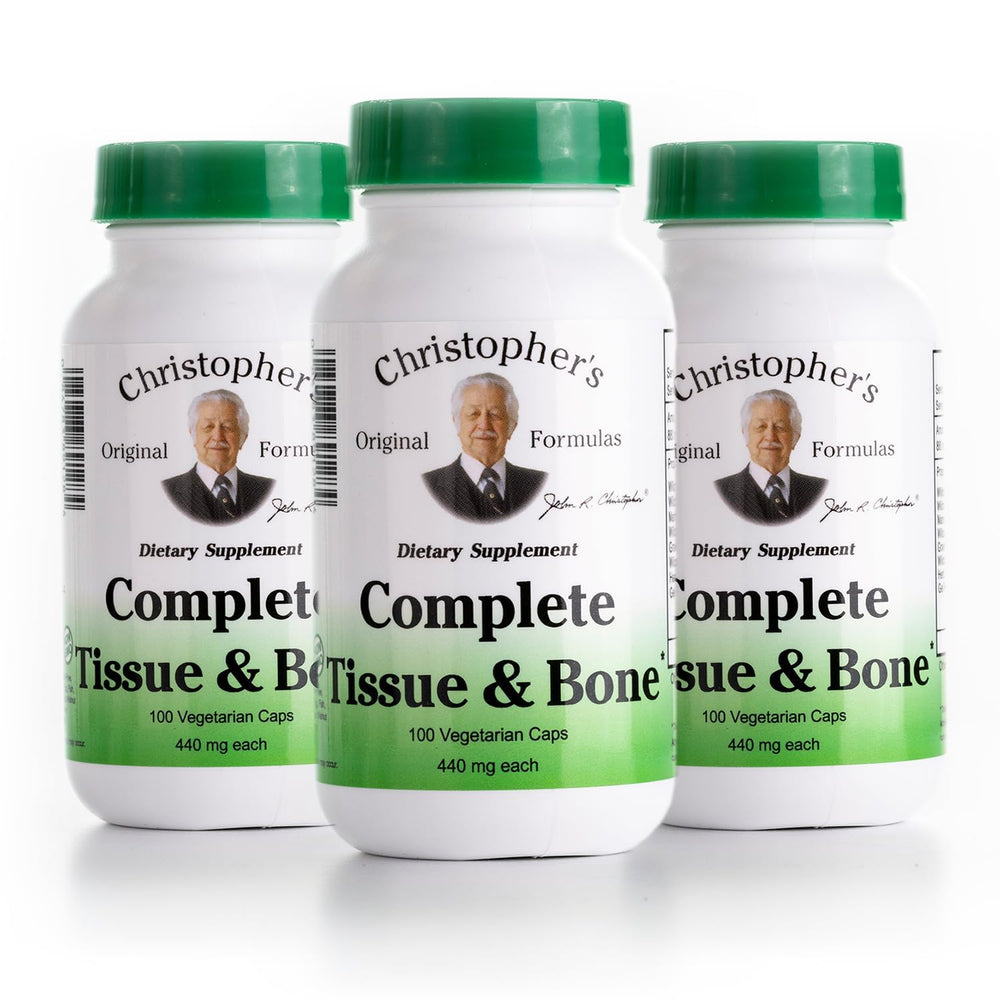 Christopher's Original Formulas Complete Tissue & Bone Formula bottle supports joints and connective tissue.