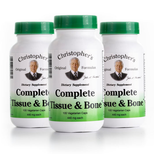 Christopher's Original Formulas Complete Tissue & Bone Formula bottle supports joints and connective tissue.