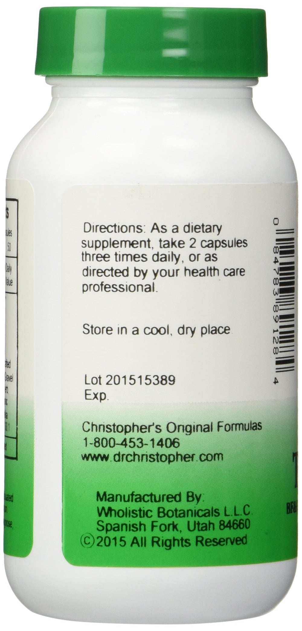 Label detail of Christopher's Original Formulas Complete Tissue & Bone Formula with key botanicals