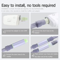 CHZHWFDC hose attachment setup demonstrating compatibility with various CPAP tubes.