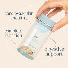 Cielo Rise daily capsules inside bottle for routine use.