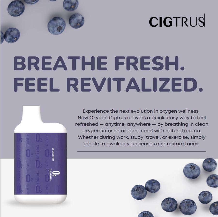 Cigtrus O2 Inhaler Blueberry packaging emphasizes travel-ready convenience