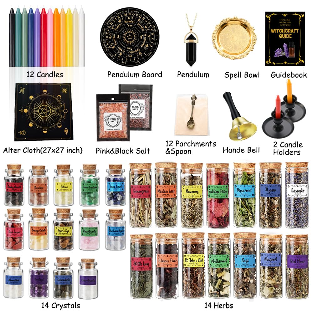 Cikuco Witchcraft Supplies Kit crystals display with vibrant healing stones