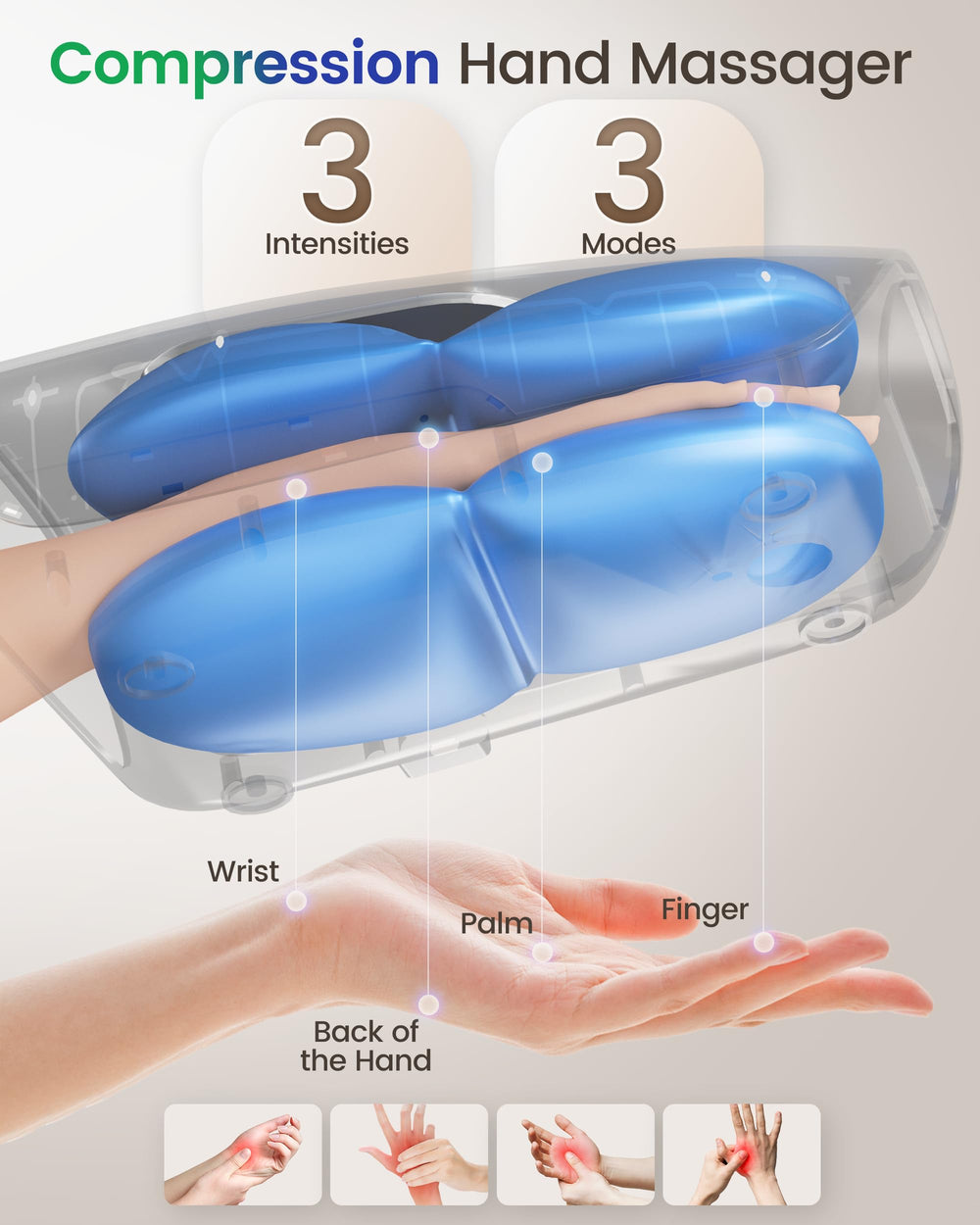 CILI hand massager in desk setup for convenient home or office relief.