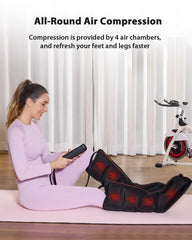 CINCOM massager features four air chambers delivering even compression across legs.
