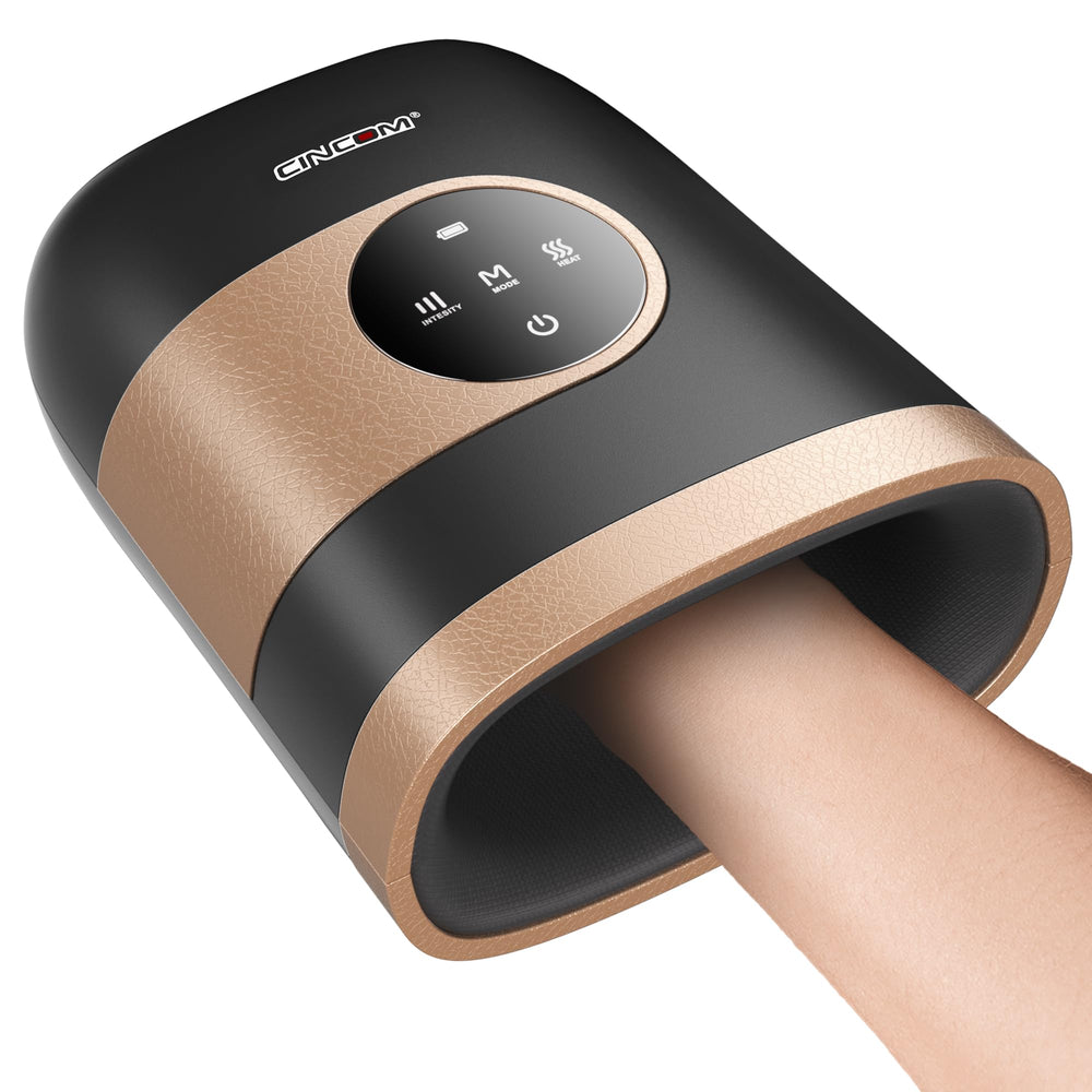 CINCOM Upgraded Hand Massager full view with targeted heat and compression for tired hands