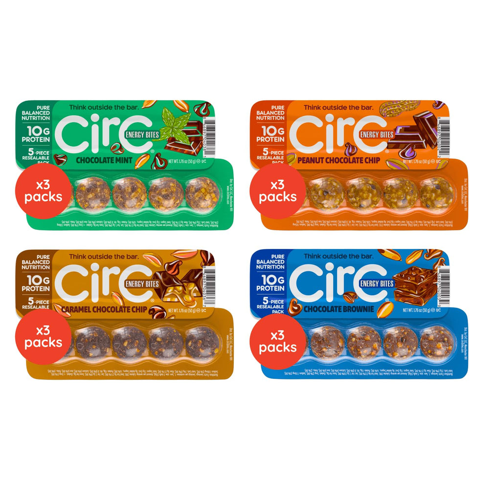 CirC Energy Bites Caramel Chocolate Chip Pack delivers portable protein.