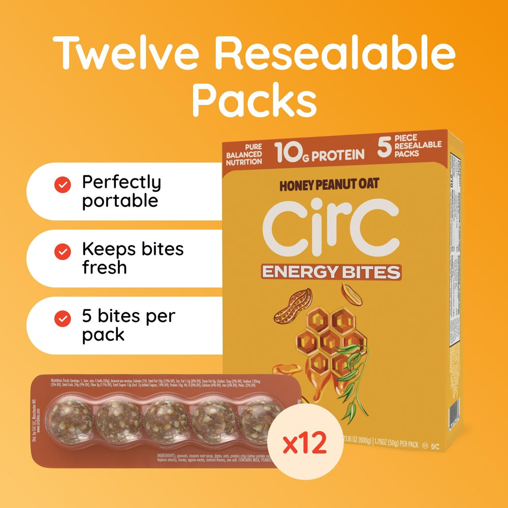 CirC Energy Bites resealable tray keeps bites fresh between servings.