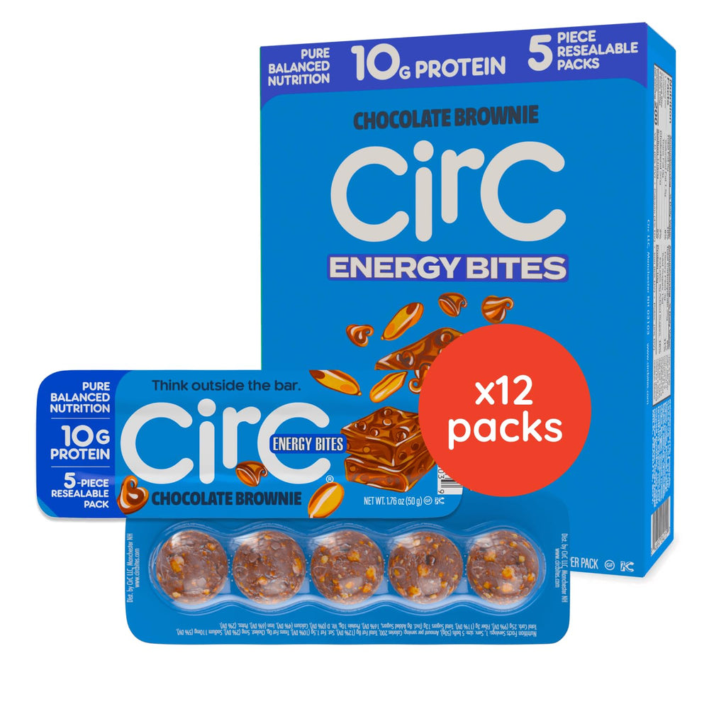 CirC Energy Bites tray packaging with 5-bite portions and recyclable design.