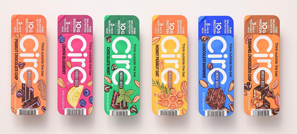 CirC Energy Bites 12-pack variety on the go with 10g protein per 5 bites.