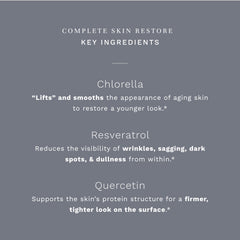 City Beauty Complete Skin Restore bottle label highlights collagen-supporting ingredients for firmer-looking skin.