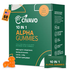 Civavo 10-in-1 Alpha Shilajit gummies bottle showing potent nutrition support.