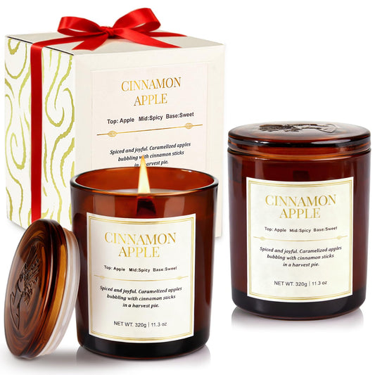 CJVIUS front packaging showing two boxed cinnamon apple candles and gift-ready presentation