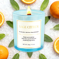 CJVIUS Lavender Sage wood wick candle promotes relaxation with a gentle crackling flame