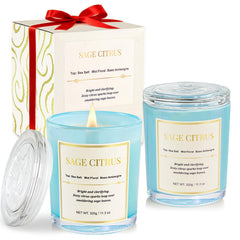 CJVIUS Sage Citrus wood wick candle with bright aroma and cozy crackle