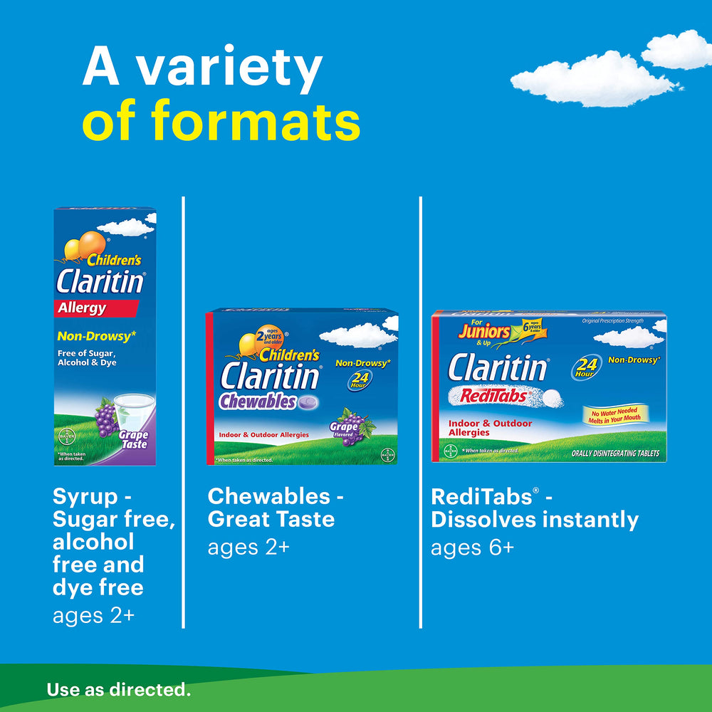 60-count box of Claritin Children’s chewables supports daily relief.