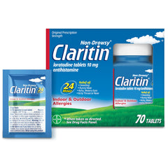 Claritin bottle front view showing daily allergy relief for adults