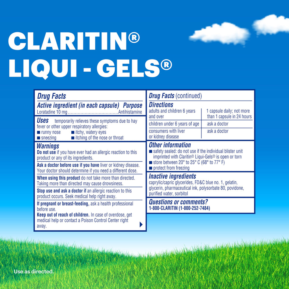 Claritin brand doctor-recommended badge implies trusted non-drowsy antihistamine