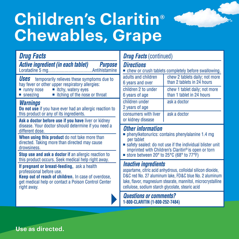 Claritin Children's Chewables Grapes bottle closed for on-the-go use