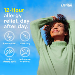 Outdoor and indoor scene illustrating Claritin relief in everyday life.
