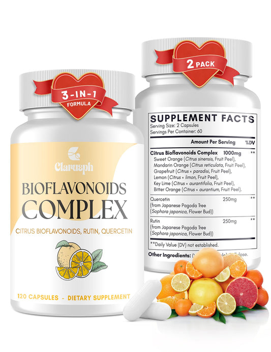 Clarusph Citrus Bioflavonoids bottle on clean background highlighting circulation support.