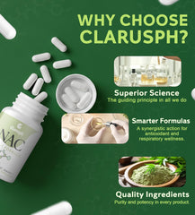 Clarusph NAC bottle with bromelain visual implying respiratory support benefits.