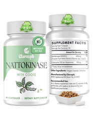 Clarusph nattokinase bottle highlighting 8000 FU per capsule for daily use