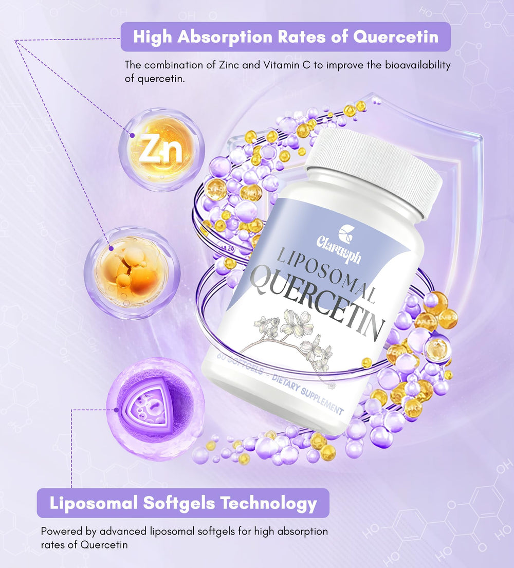 Clarusph Quercetin liposomal encapsulation graphic illustrating technology.