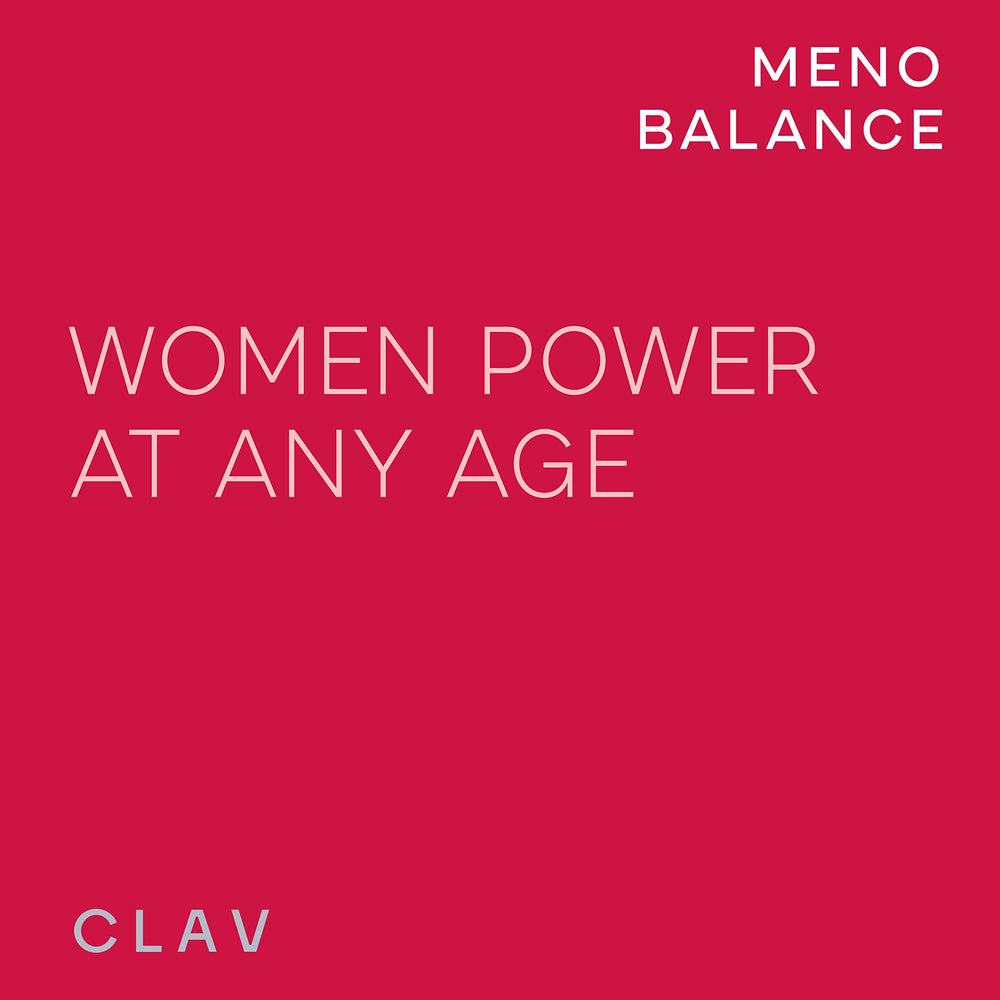 CLAV Meno Balance red clover powder visual, indicating isoflavone-rich plant extract.