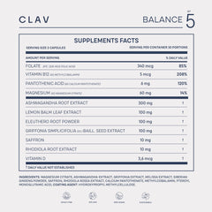 CLAV Mood Support packaging on shelf illustrating responsible manufacturing.