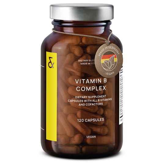CLAV Vitamin B Complex bottle on a clean surface, highlighting daily energy support.
