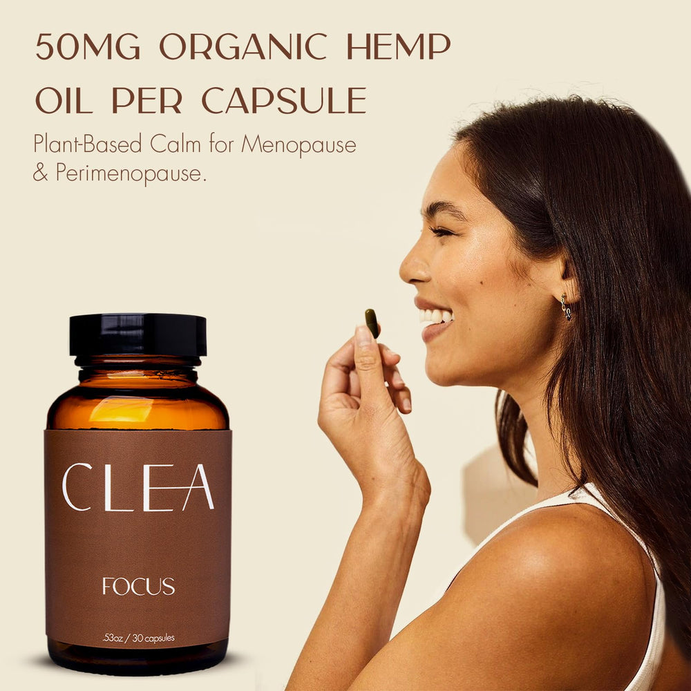 CLEA Midlife Focus capsules in hand for daily routine