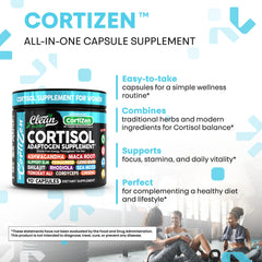 Clean Nutra Cortisol herbs mix jar featuring maca, ashwagandha, rhodiola