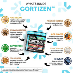 Clean Nutra Cortisol ingredients spoons display adaptogen and superfood blend