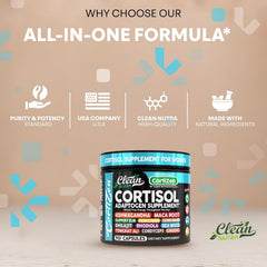 Clean Nutra Cortisol packaging box indicating easy daily use