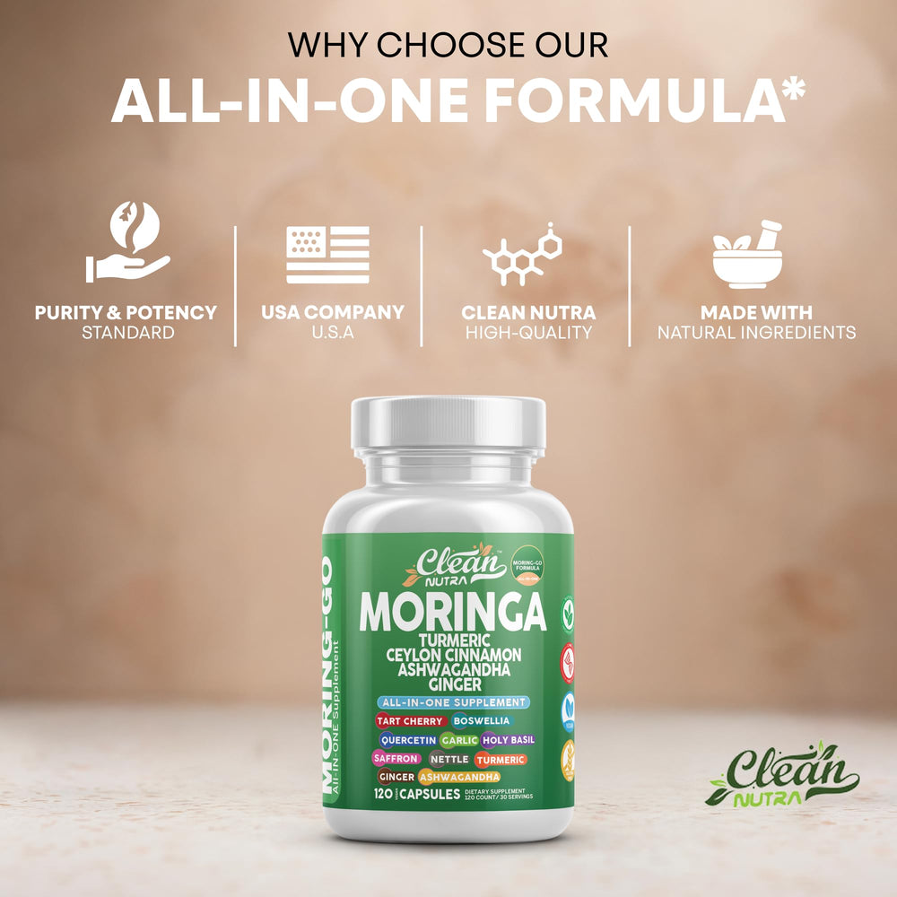 Clean Nutra Moring-Go ingredients round-up highlights moringa, turmeric, ginger