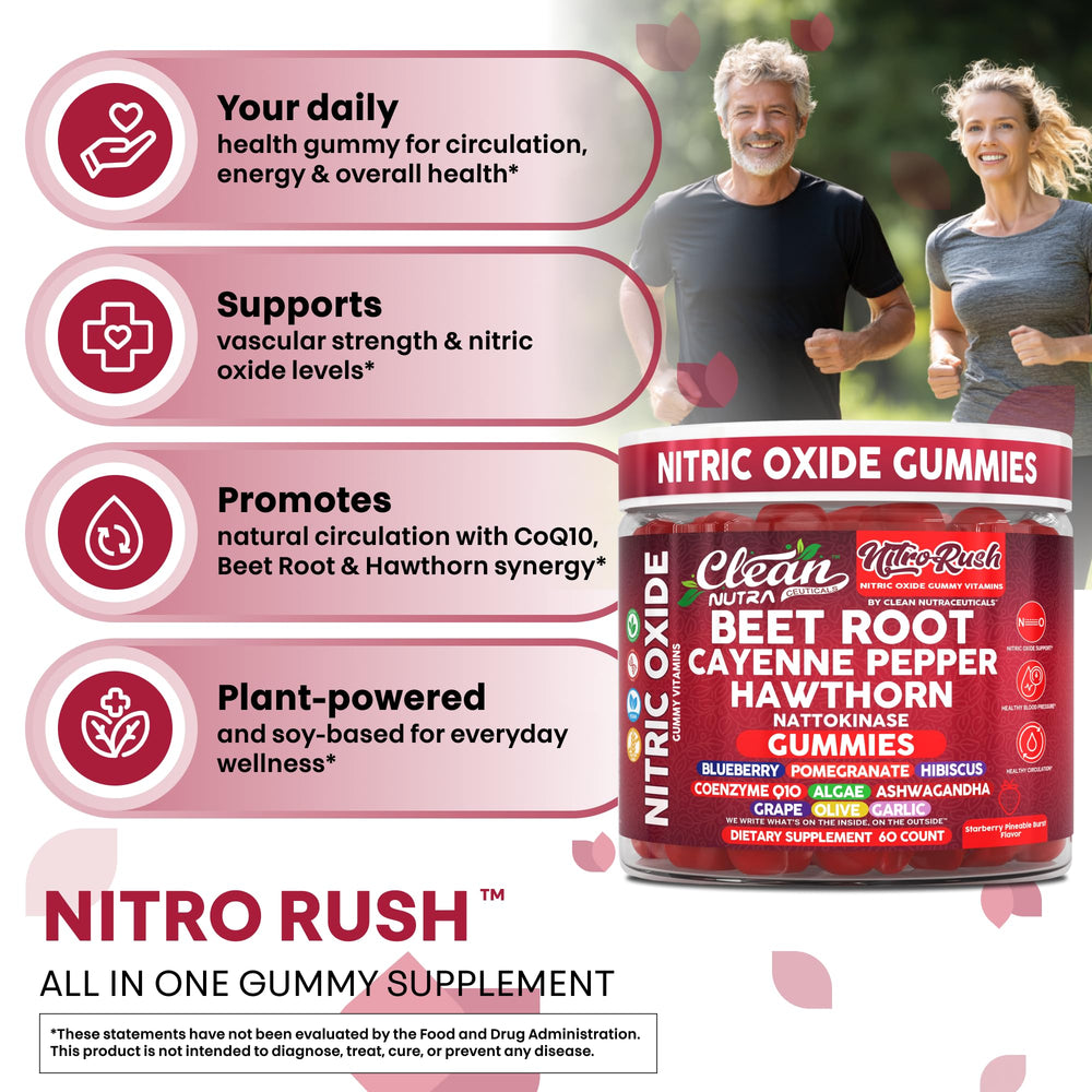 Beet root and cayenne imagery on label suggesting ingredients for circulation-friendly benefits.