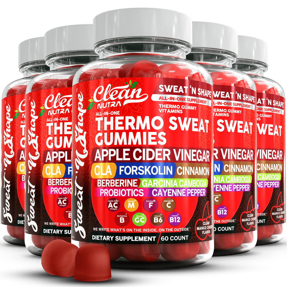 Clean Nutra Sweat N' Shape gummies with apple cider vinegar for daily energy and lean-muscle support.
