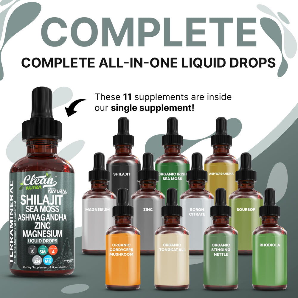 Dropper dispenses Shilajit drops from Terra Mineral bottle for easy dosing.