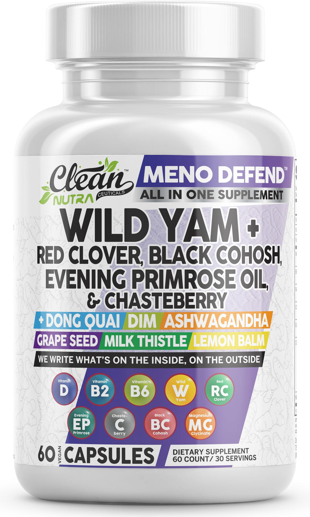 Clean Nutra Wild Yam Root Capsules bottle for convenient menopause support
