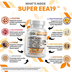 Clean Nutraceuticals amino acids capsules emphasize BCAAs and essential amino acids for endurance and recovery