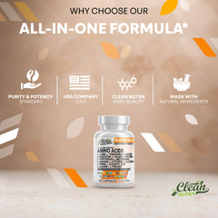 Clean Nutraceuticals amino acids vial closeup highlights precise dosing for fitness and wellness goals